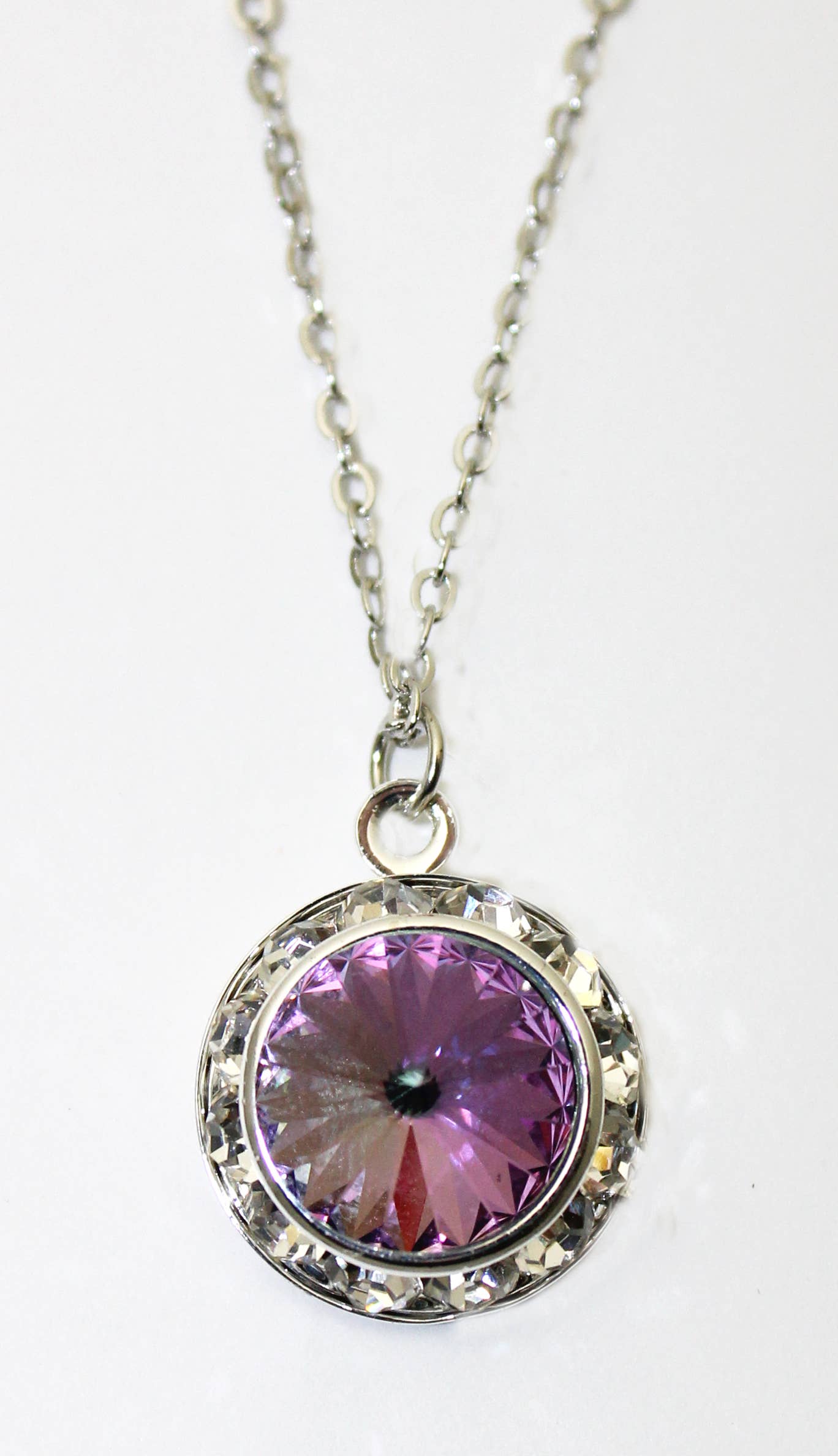 Rhinestone Rivoli VL Pendant with 18" Silver Chain