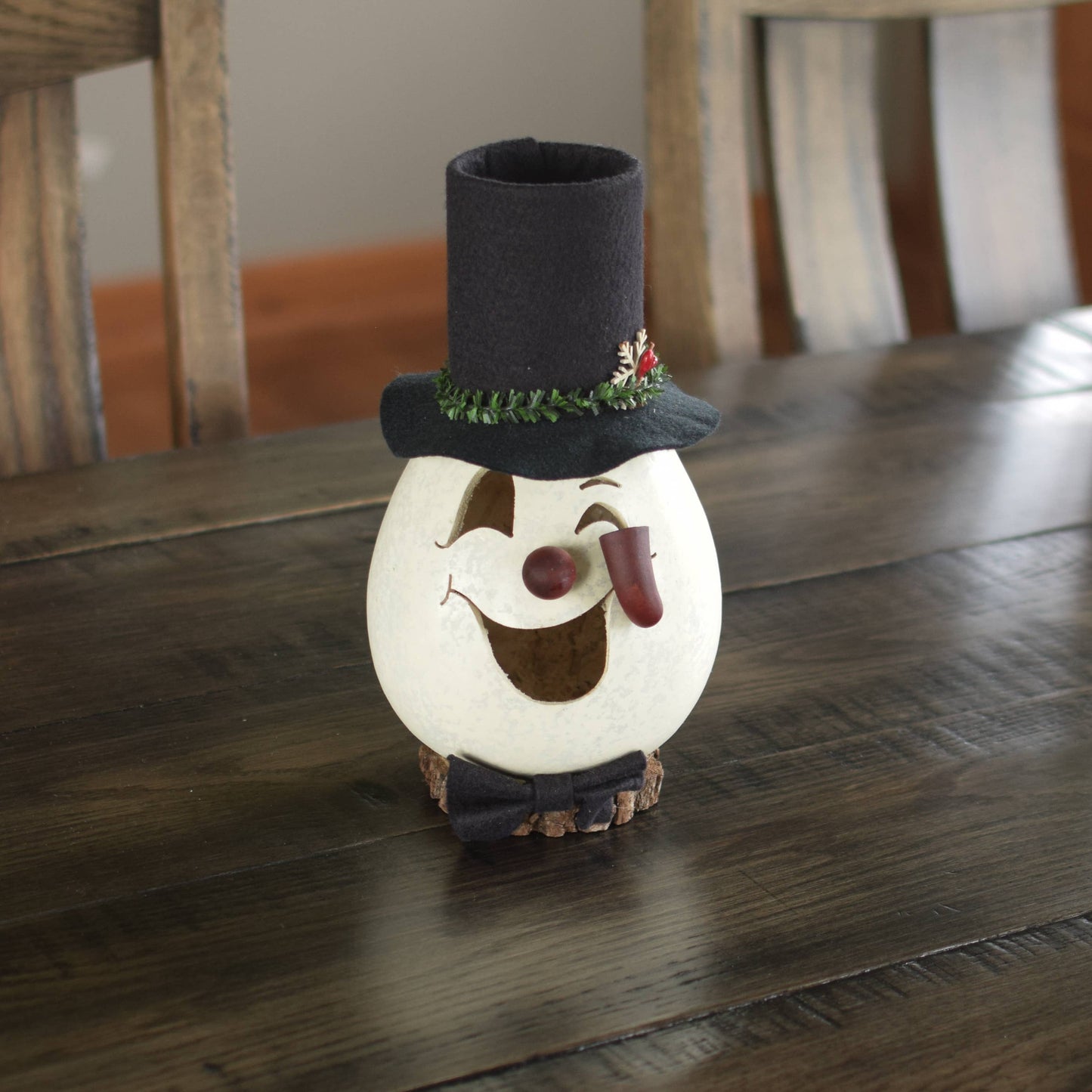 Clyde Snowman Small Lit Hand-Crafted Gourd Luminary