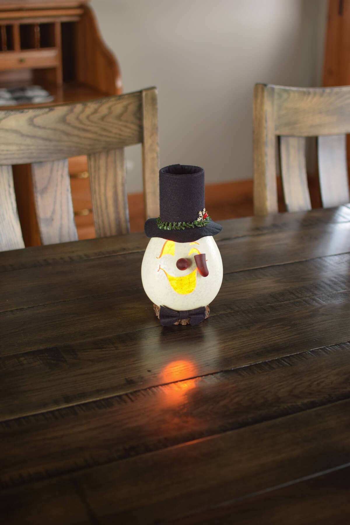 Clyde Snowman Small Lit Hand-Crafted Gourd Luminary