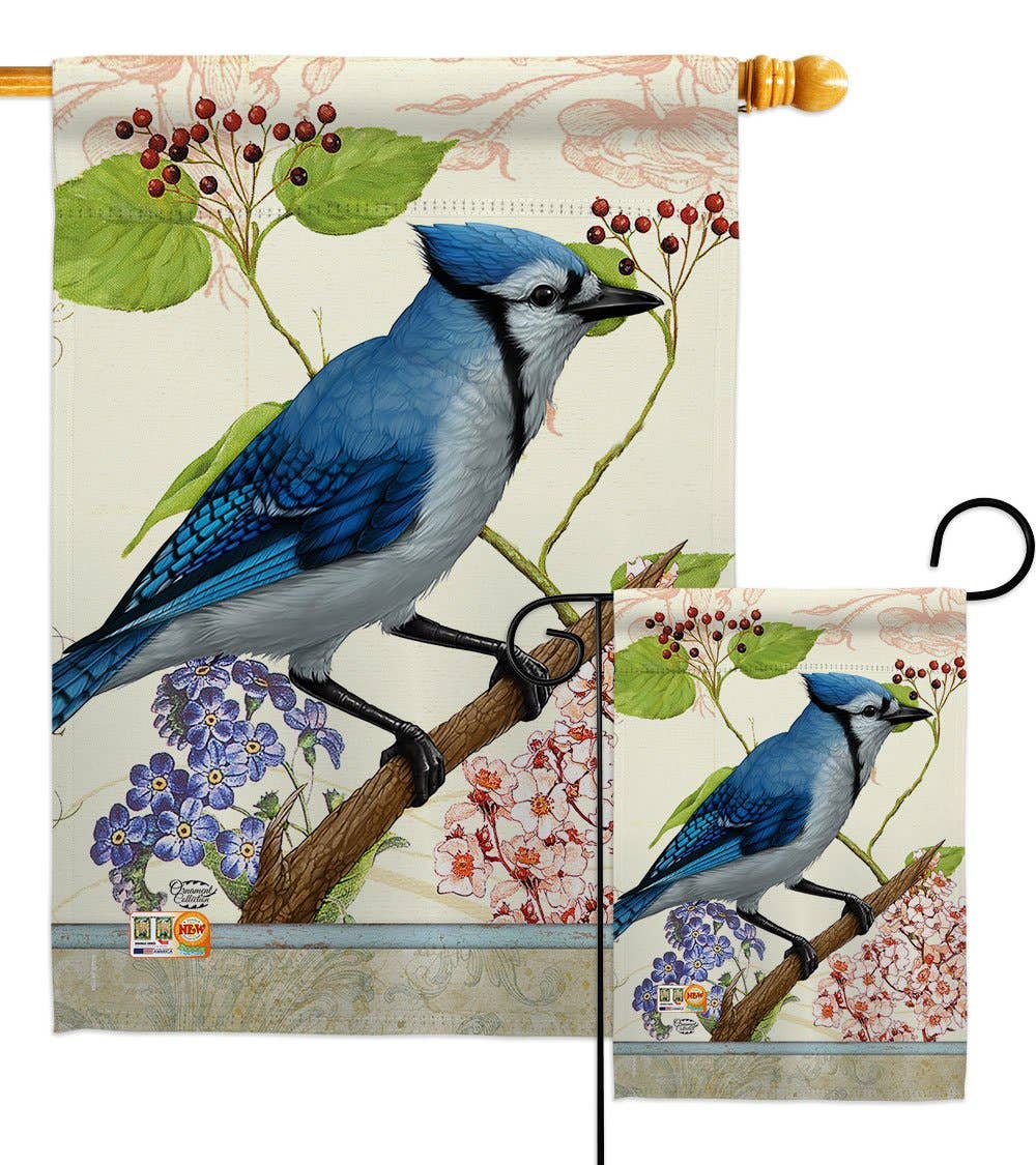 Flag Blue Jay Floral Bird Day  Garden House 2-Sided Home