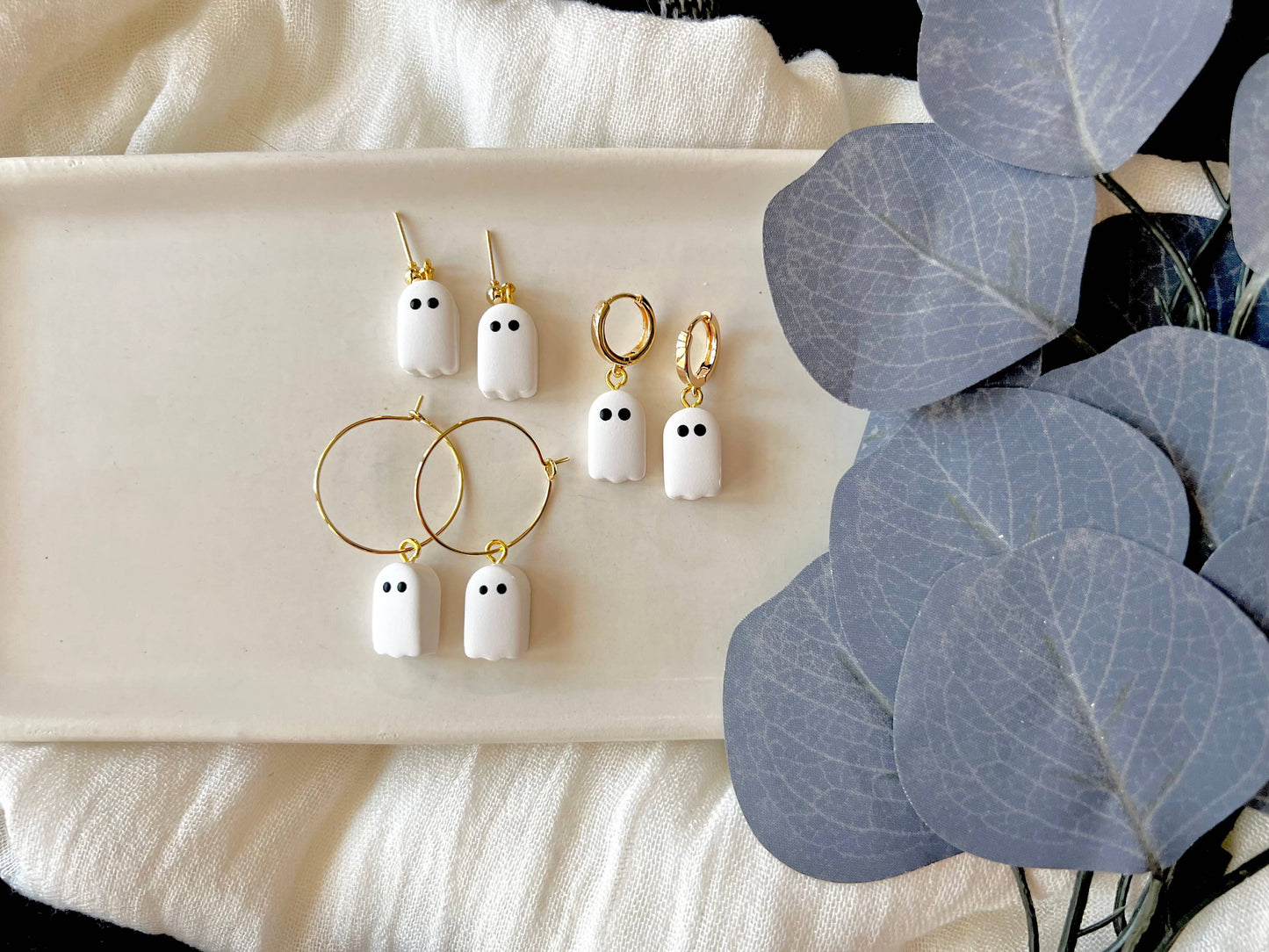 Ghost Bead Earrings, Ghost Bead Huggies, Ghost Earrings