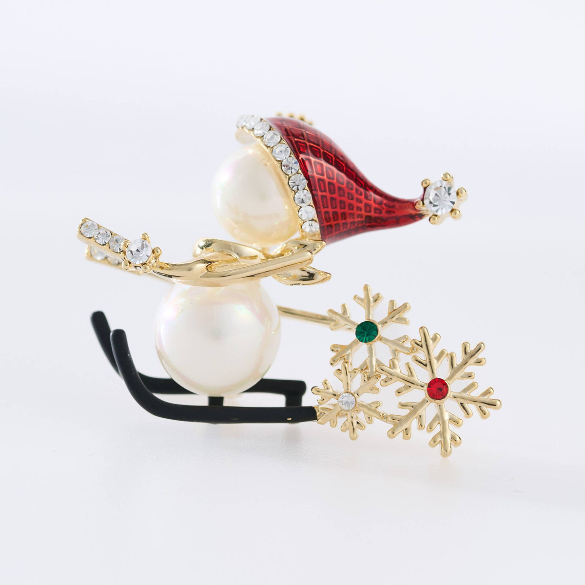 Christmas Snowman Brooch Skiing Holiday Giftable Pin
