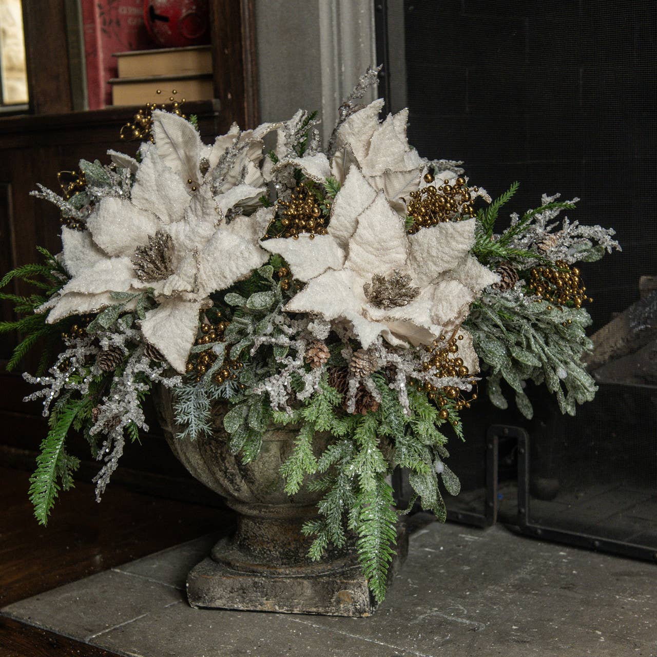 12" FROSTED HOLLY W/ PINECONES PICK