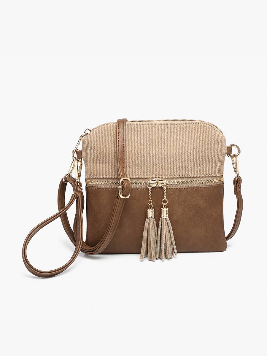 M1785CORD Tara Corduroy 2 Tone Crossbody/Wristlet w/ Front Zip Pocket