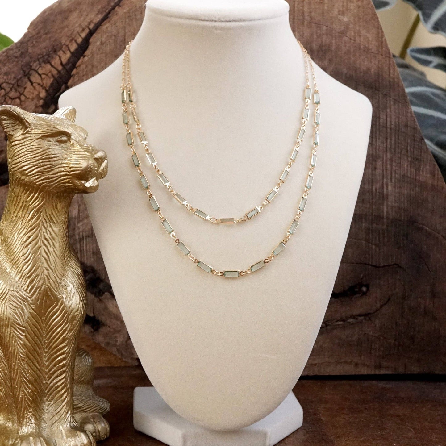 Twice the Sparkle – Double Layer Baguette Crystal Necklace in Gold Tone