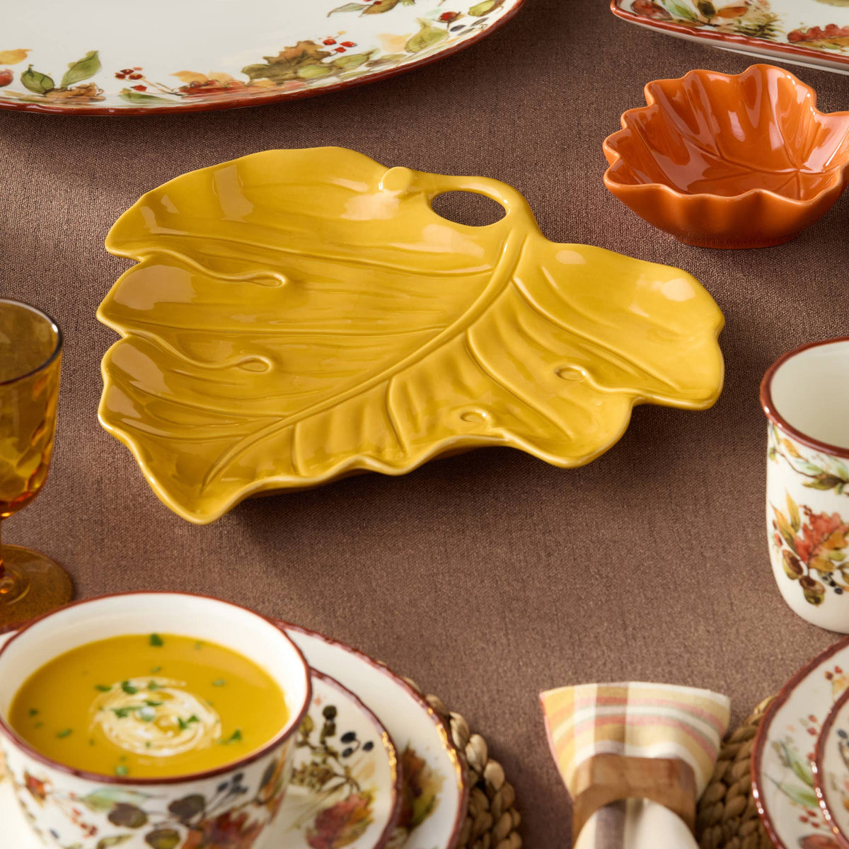 Autumn Meadows 3-D Leaf Platter 14" x 12"