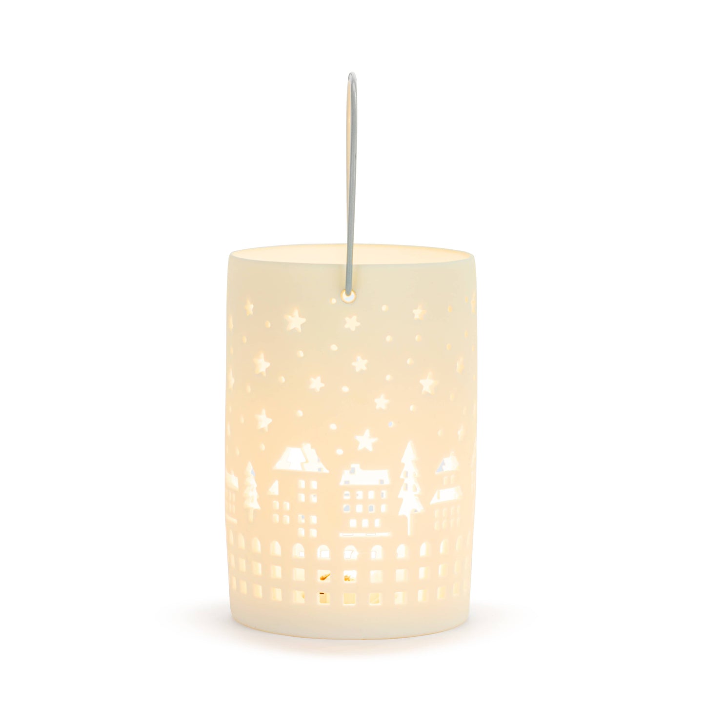 White LED Holiday Village Scene Small Lantern - 3x5in