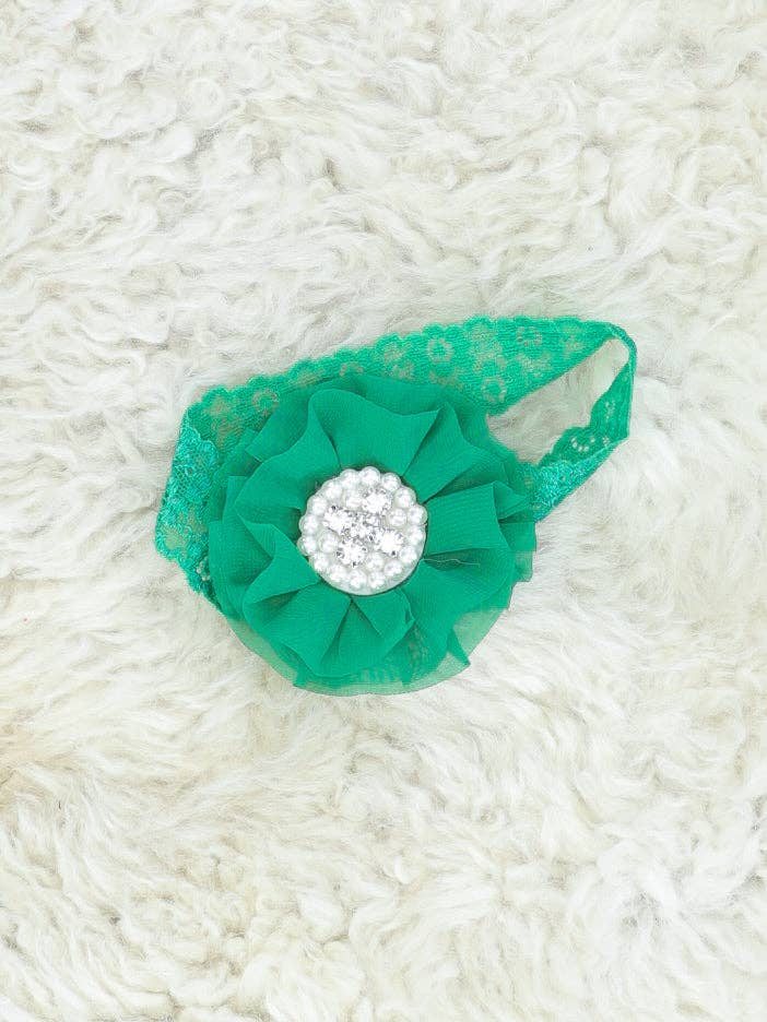 Chiffon Rhinestone & Pearls Headband - 21 Colors Available