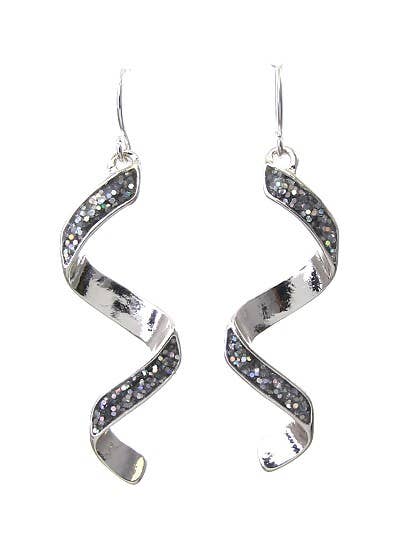 FR2546 Glitter_Silver Swirl Spiral Shape Metal  Earrings