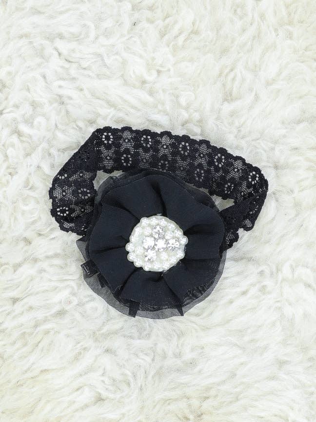 Chiffon Rhinestone & Pearls Headband - 21 Colors Available