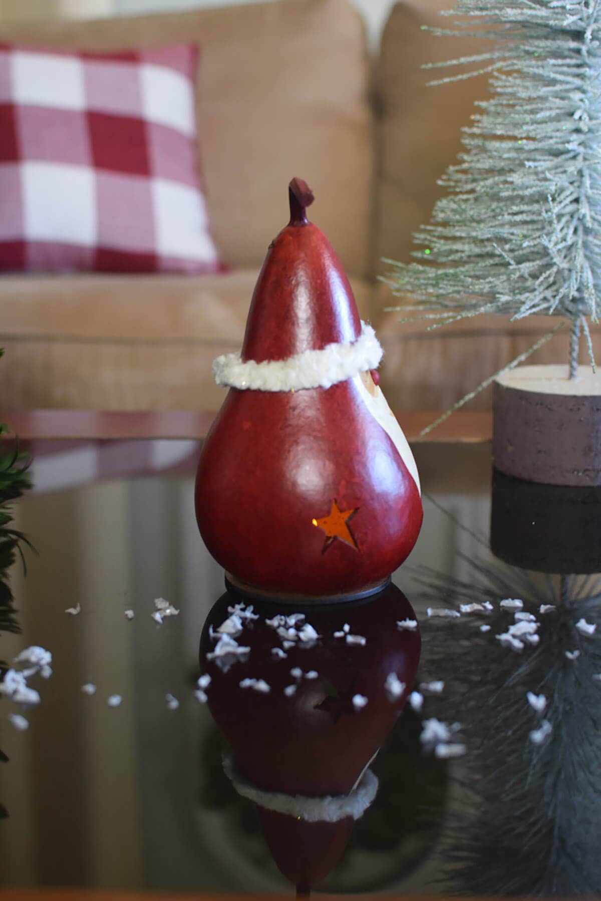 Red Santa Hand-Crafted Gourd - Miniature