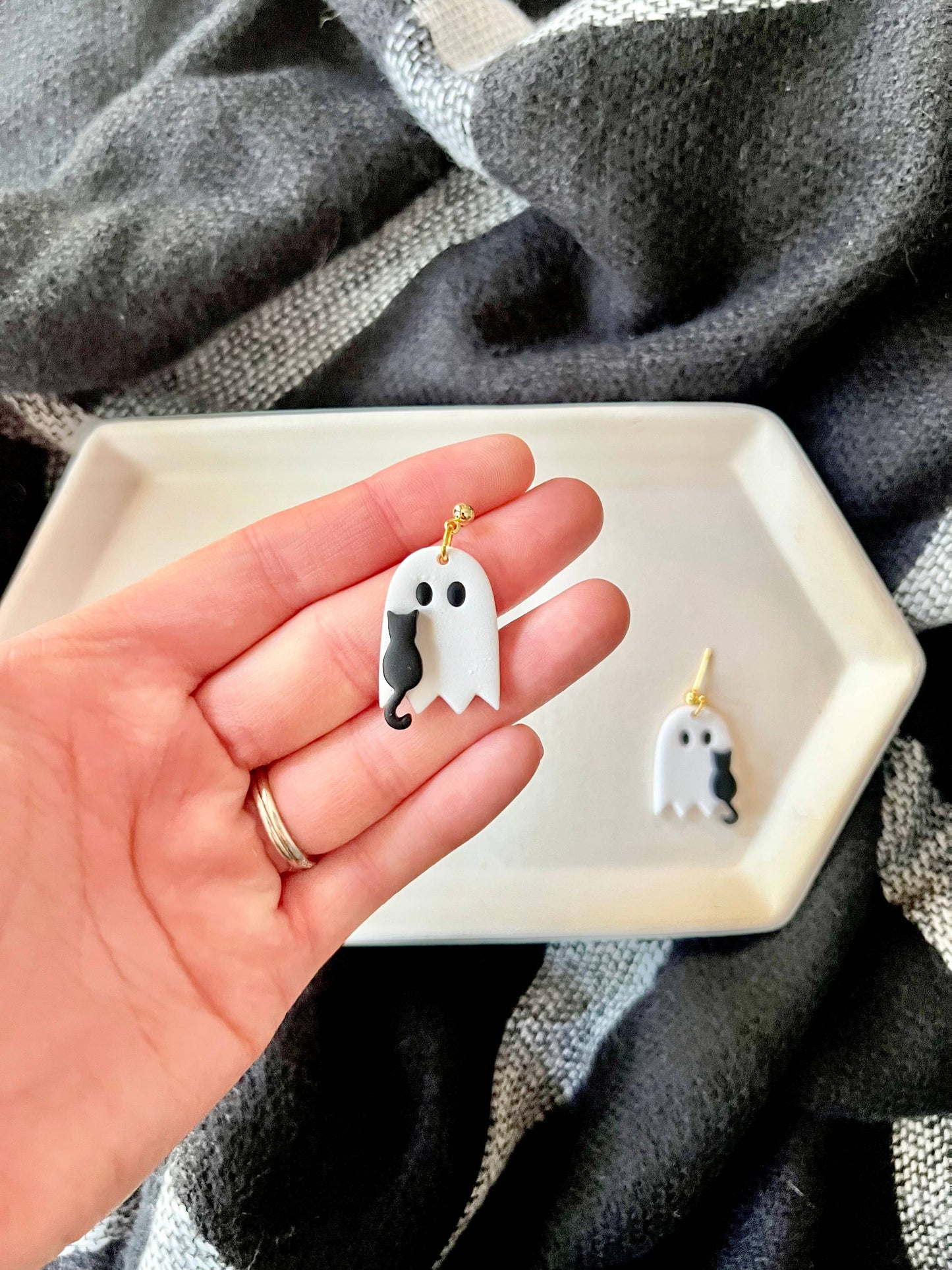 Pumpkin Ghost Earrings, Leaf Ghost Earrings, Cat Earrings
