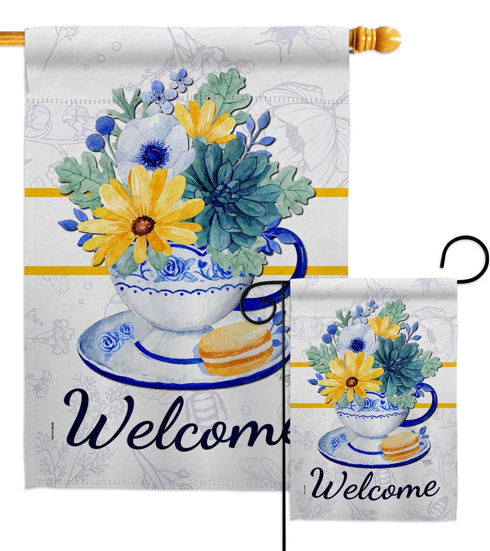 Afternoon Tea Bouquet Garden Floral Coffee Decor Flag