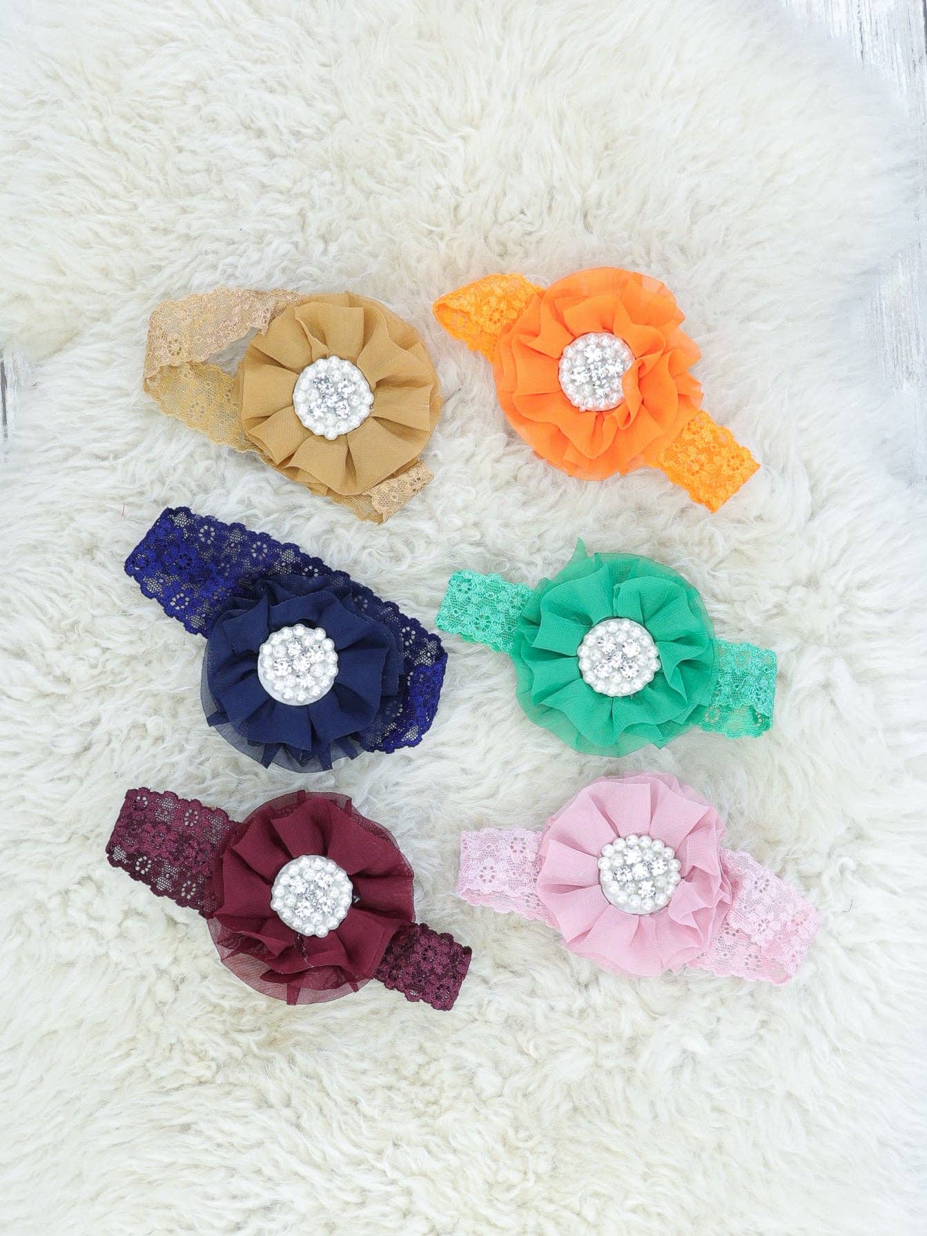 Chiffon Rhinestone & Pearls Headband - 21 Colors Available