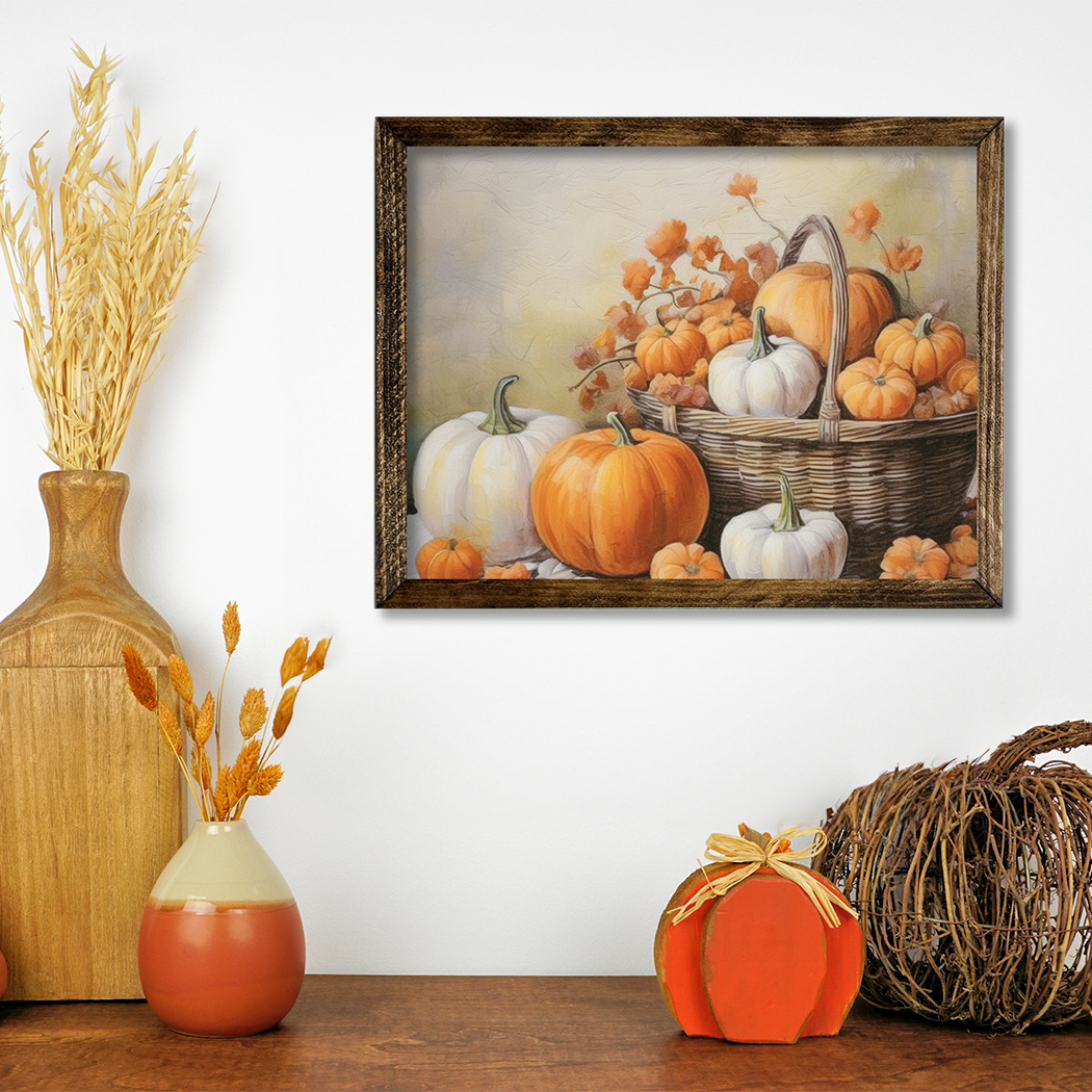 TIMBERLAND FRAME PUMPKINS IN A BASKET PAINTING