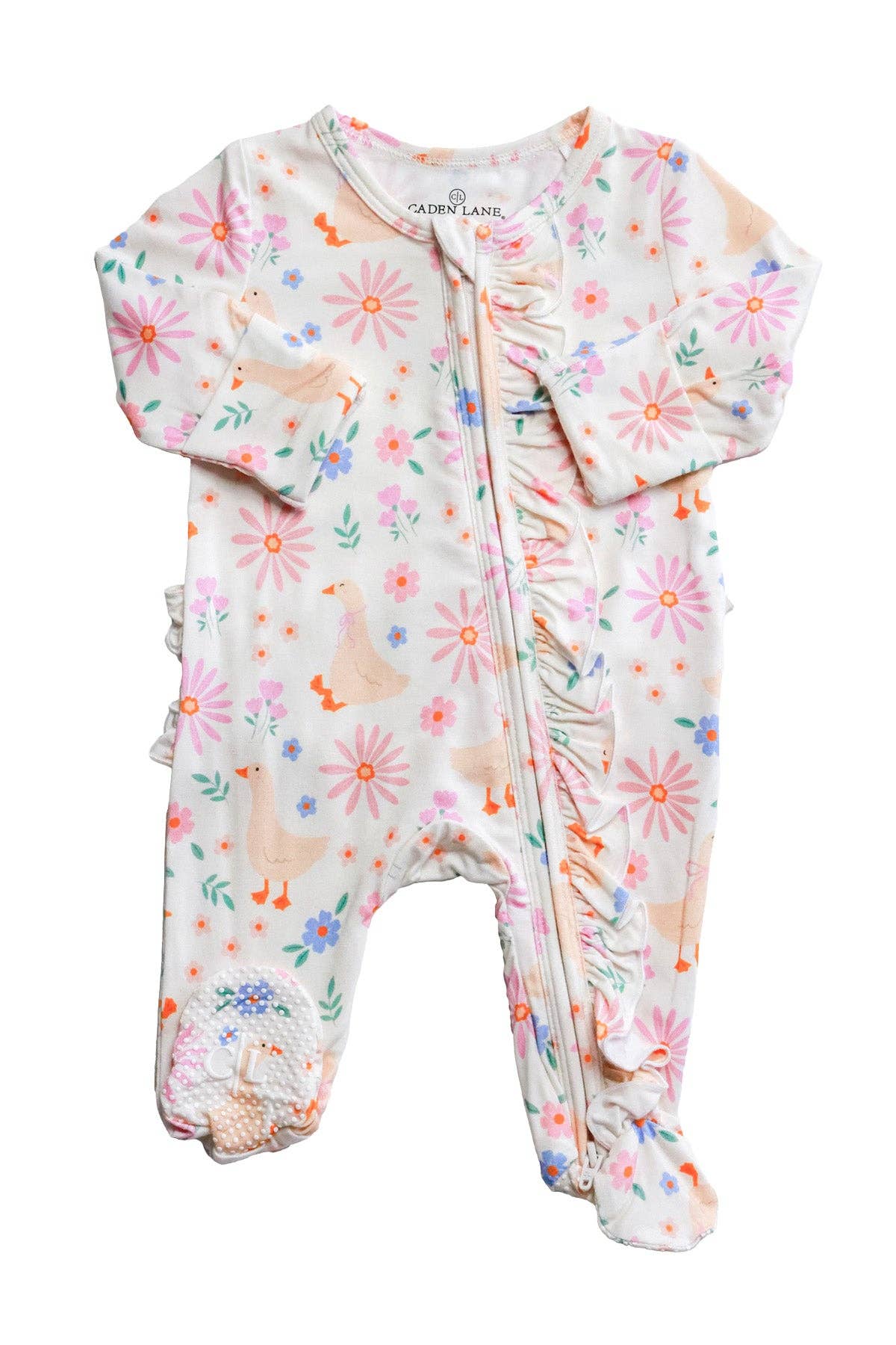 Ruffle Bamboo Zipper Footie | Loosey Goose