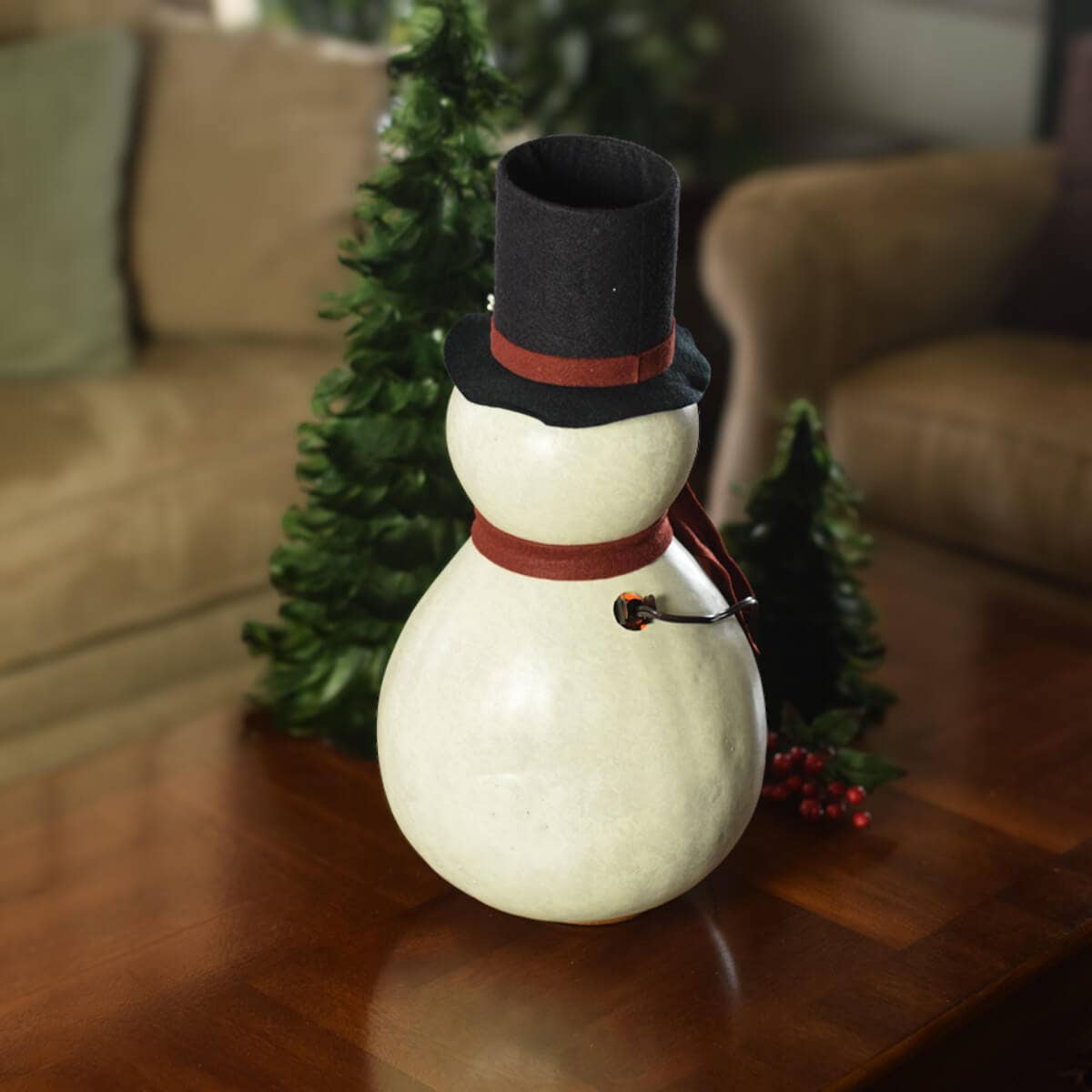 Easton Snowman Extra Large Lit Hand-Crafted Gourd Luminary