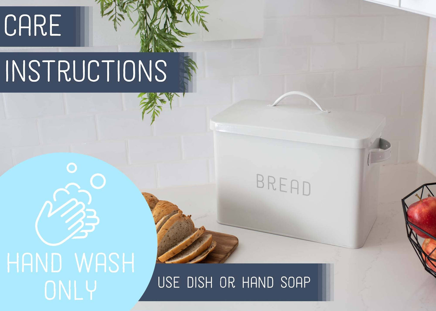 X-LG White Metal Farmhouse Bread Box - Holds Two Full Loaves