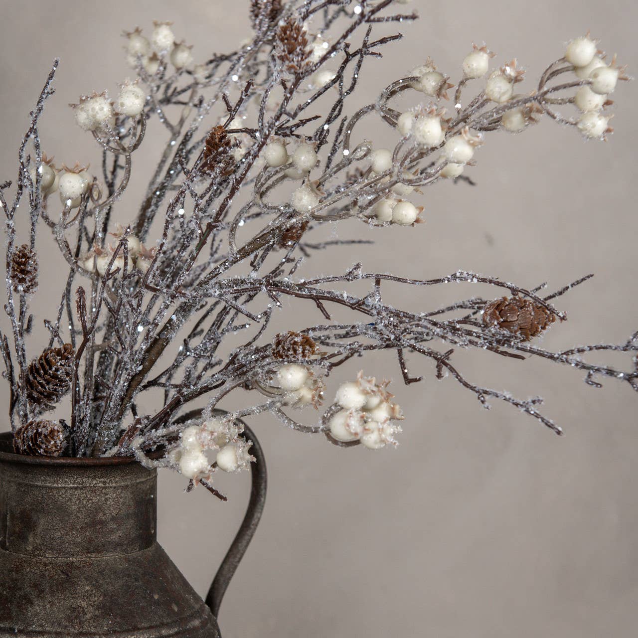 36" ICED TWIG W/ WHITE BERRIES & PINECONE SPRAY