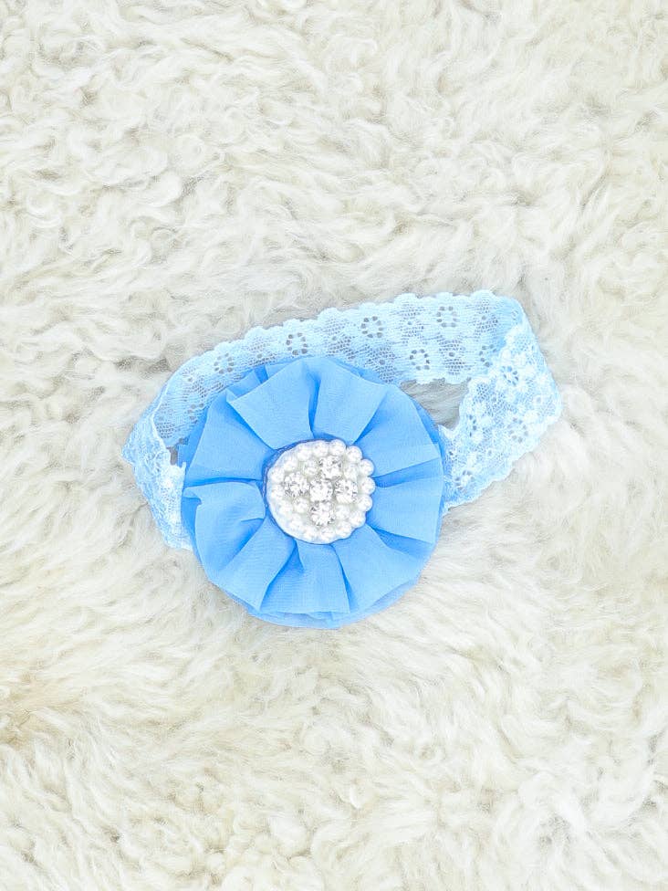 Chiffon Rhinestone & Pearls Headband - 21 Colors Available