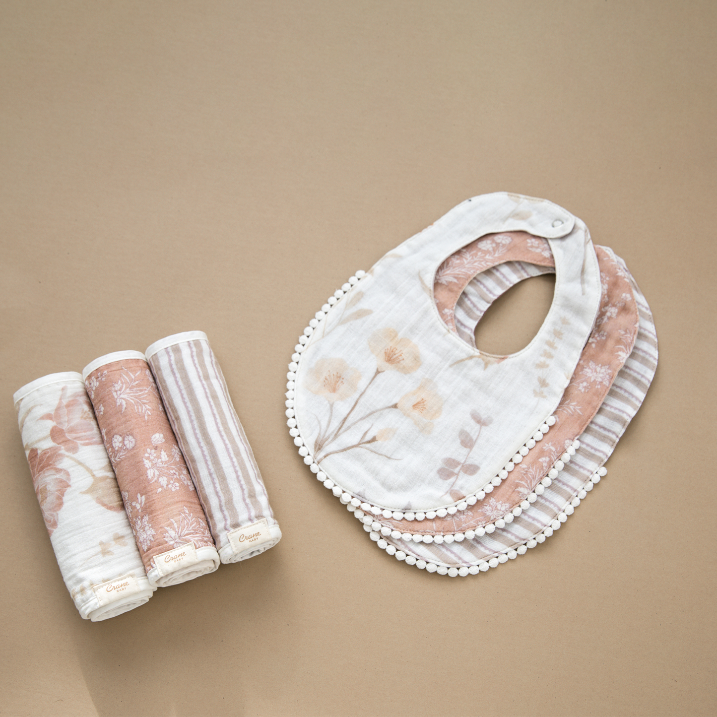 Violet Floral Cotton Baby Bib Set (3 Pack)