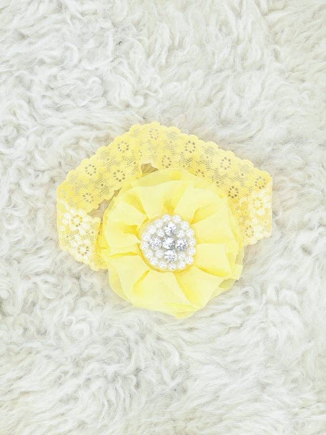 Chiffon Rhinestone & Pearls Headband - 21 Colors Available