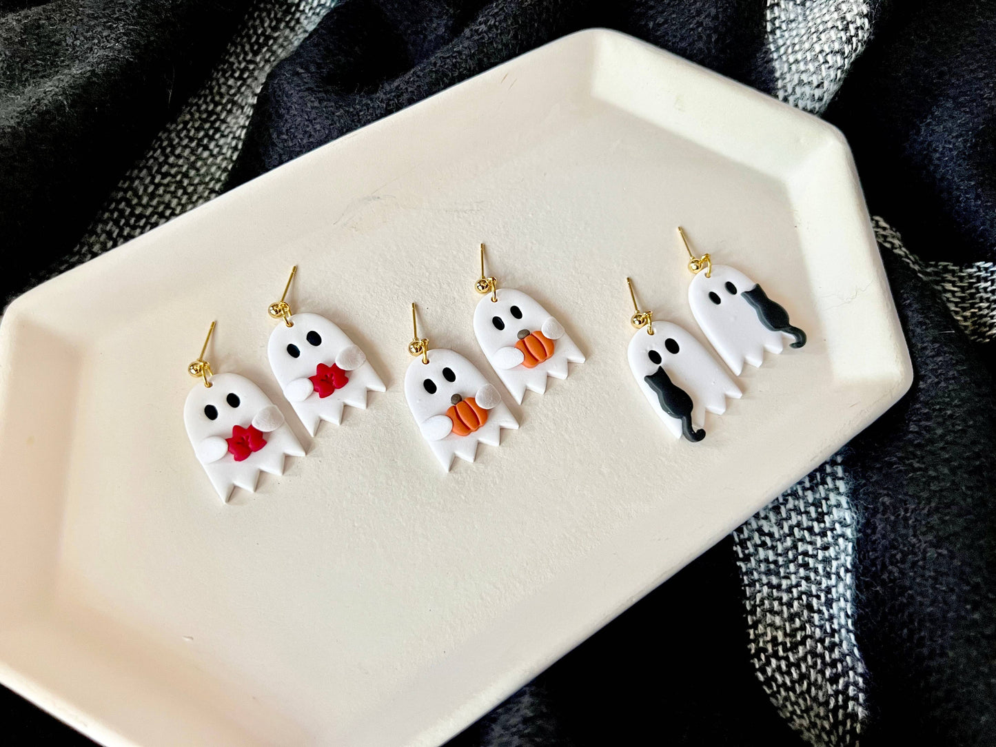 Pumpkin Ghost Earrings, Leaf Ghost Earrings, Cat Earrings