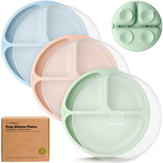 3-Pack Prep Suction Plates with Lids BPA-Free Baby Plate