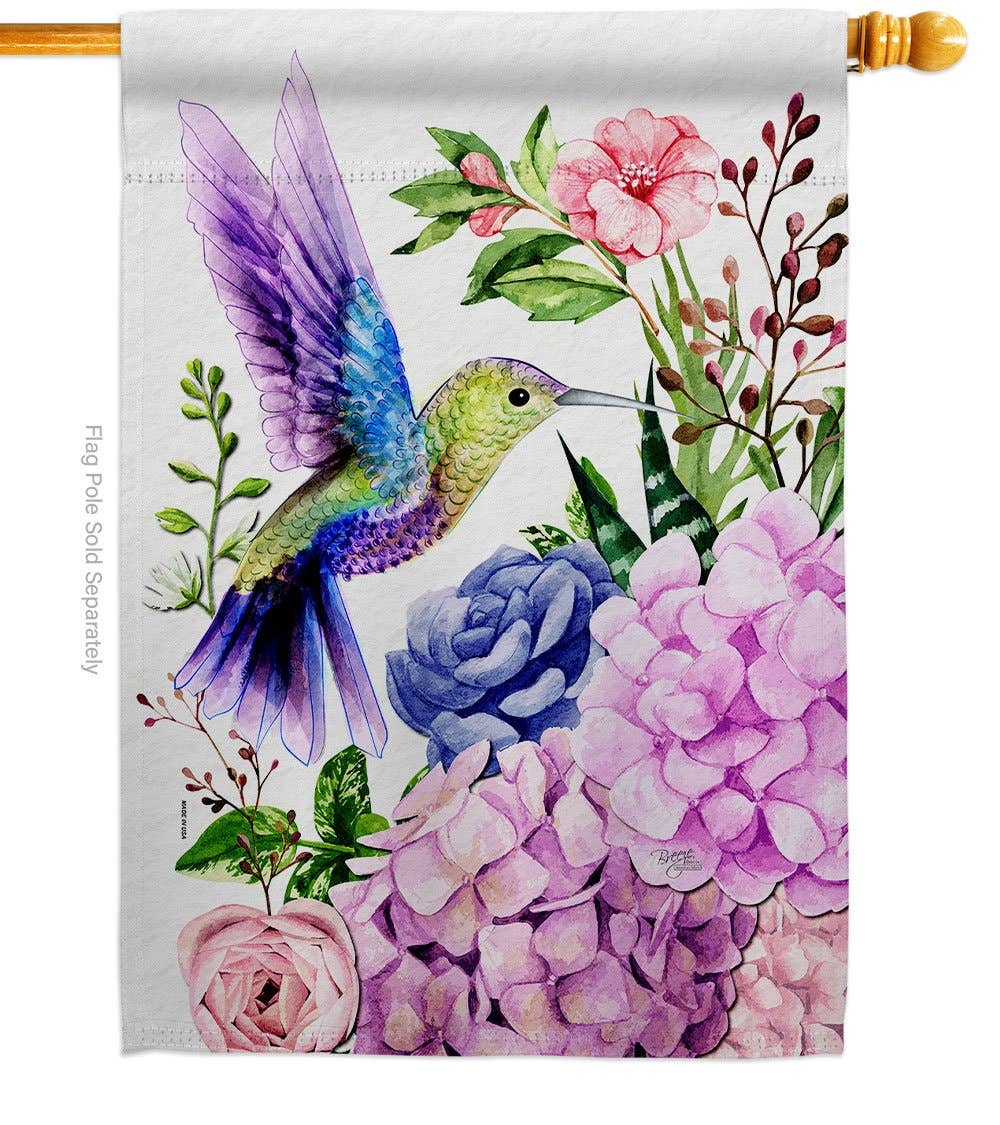 Purple Hummingbird Animals Bird Floral Decor Flag