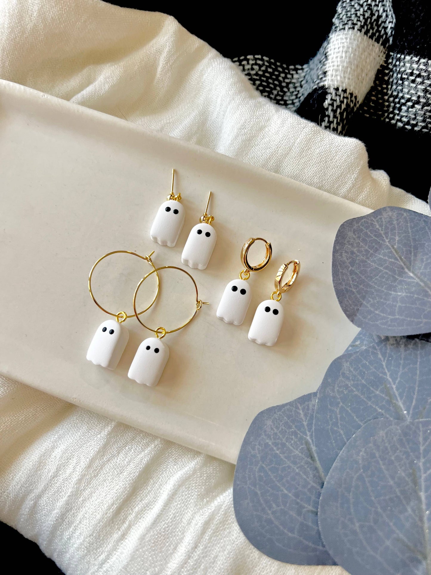 Ghost Bead Earrings, Ghost Bead Huggies, Ghost Earrings