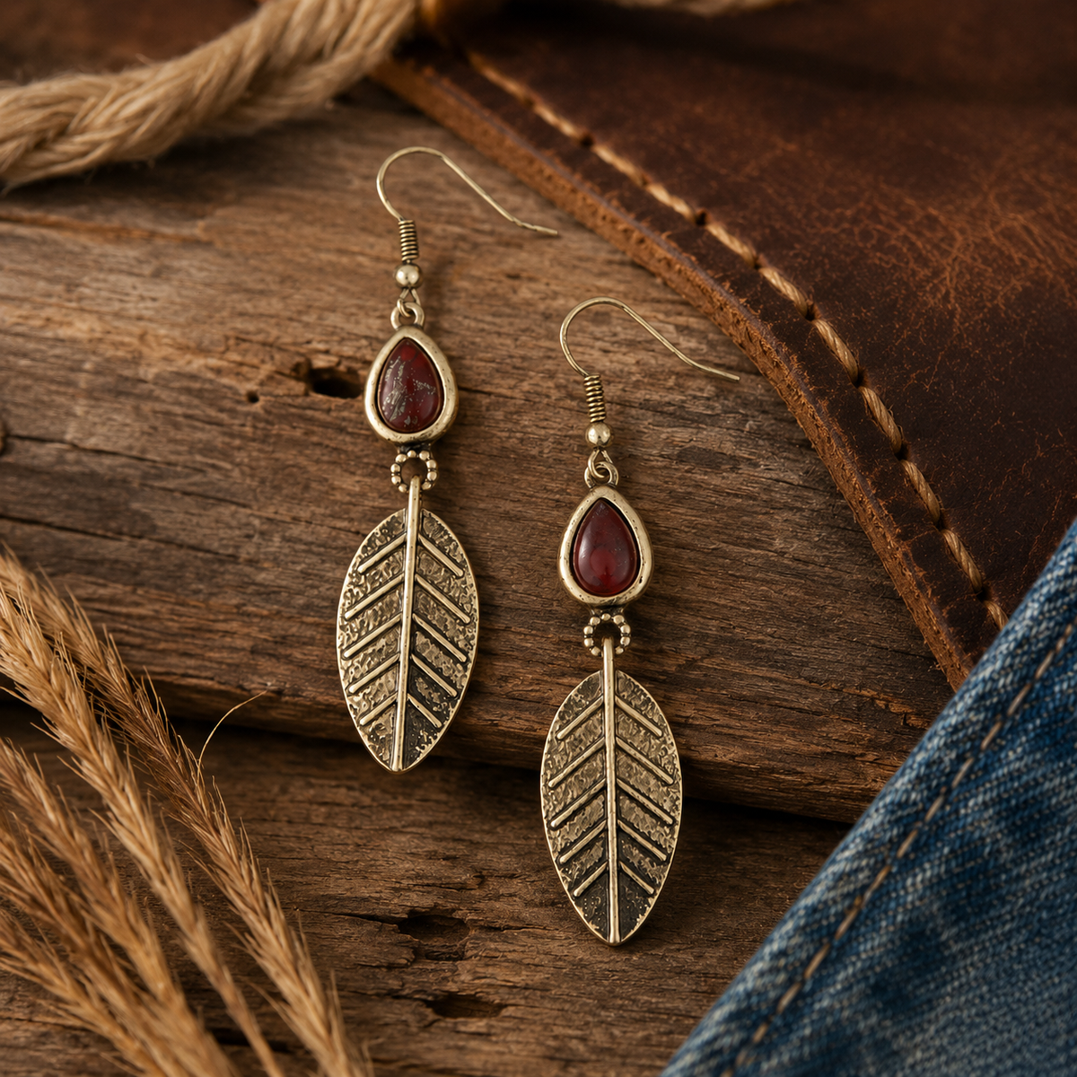 Wild Spirit Rainbow Jasper Gold Leaf Earrings