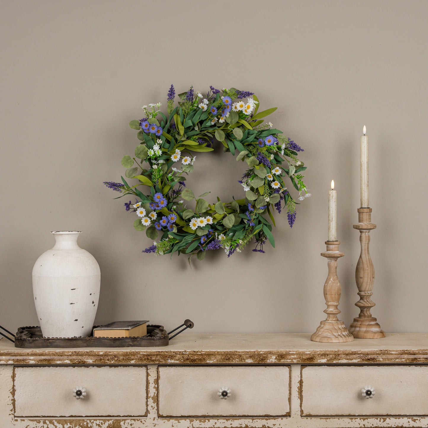 20" PURPLE & WHITE MIXED SPRING WREATH