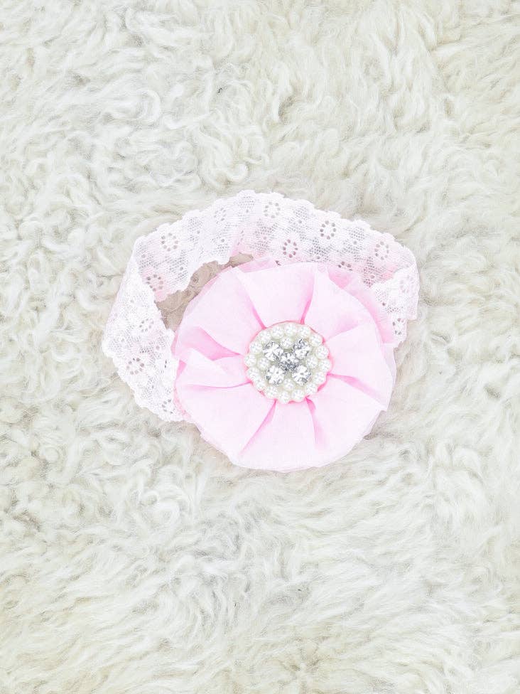 Chiffon Rhinestone & Pearls Headband - 21 Colors Available