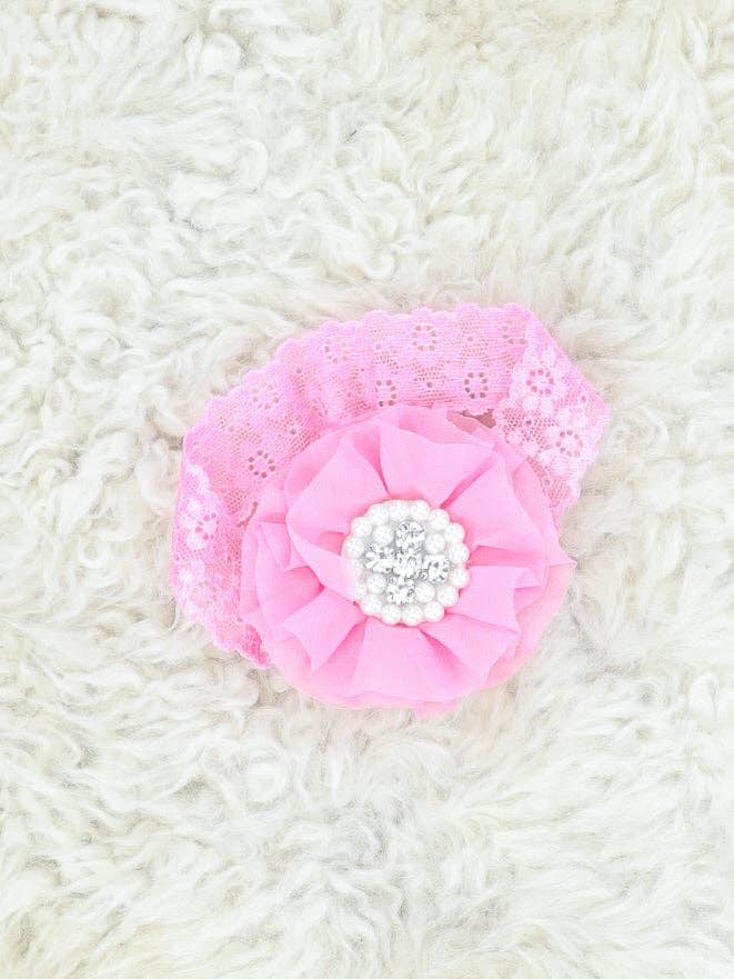 Chiffon Rhinestone & Pearls Headband - 21 Colors Available