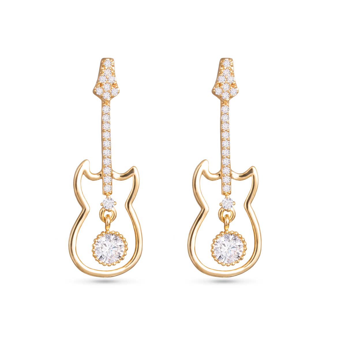 CZ Open Guitar Earrings -  Gold