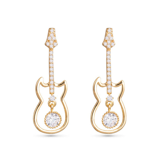 CZ Open Guitar Earrings -  Gold