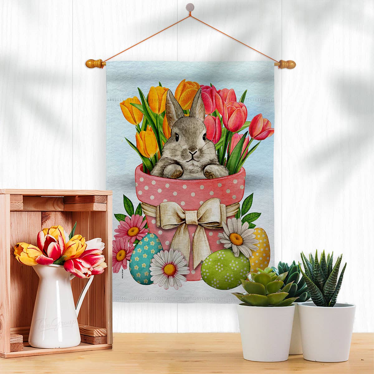 Flag Bunny Tulips Easter Garden Friends Floral House