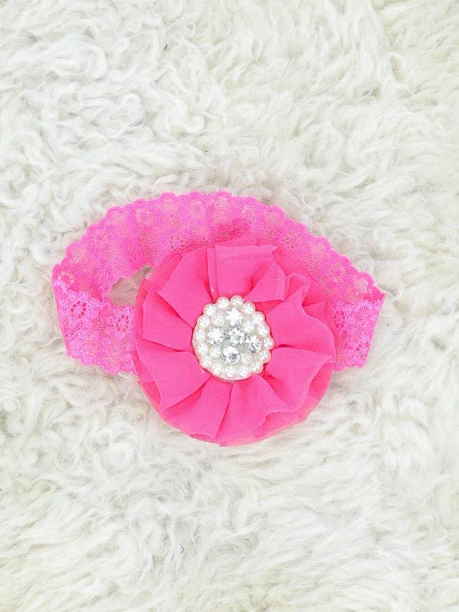 Chiffon Rhinestone & Pearls Headband - 21 Colors Available