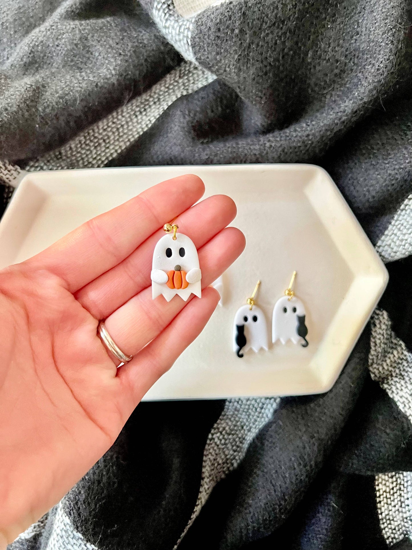 Pumpkin Ghost Earrings, Leaf Ghost Earrings, Cat Earrings