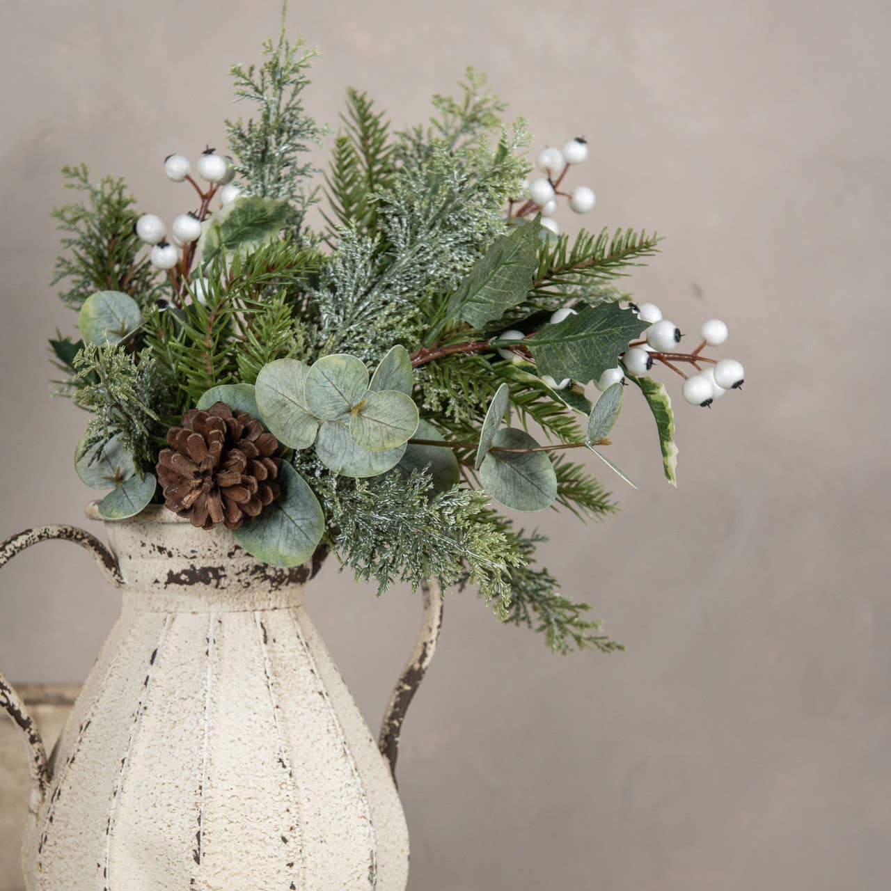 17" WHITEWASHED HEMLOCK PICK W/ WHITE BERRIES