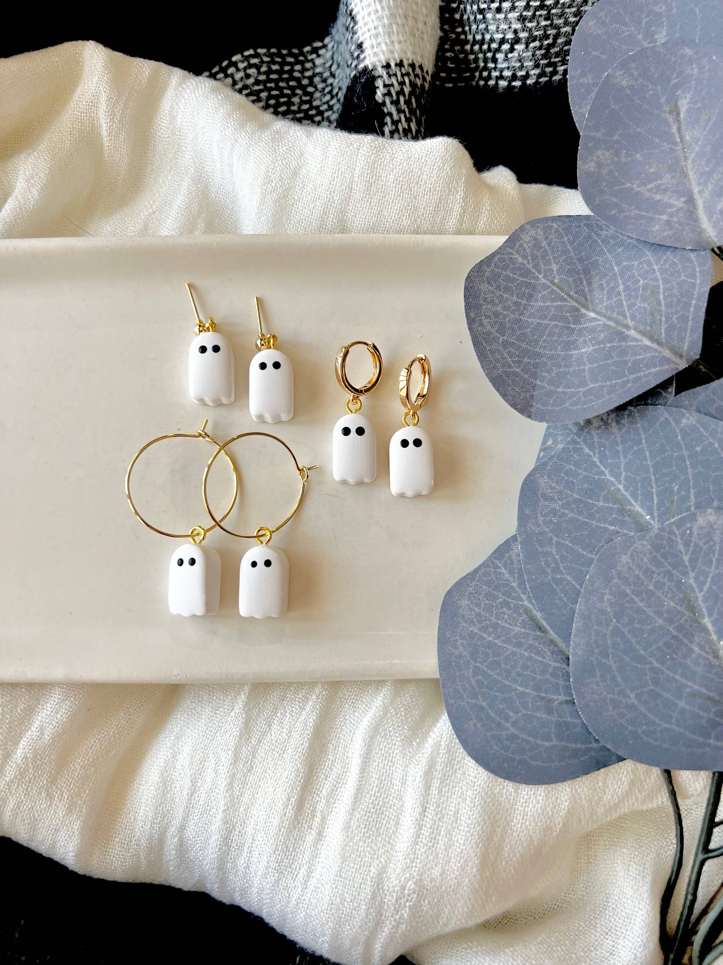 Ghost Bead Earrings, Ghost Bead Huggies, Ghost Earrings