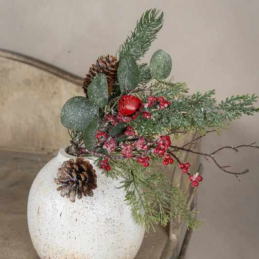 16" ICY FOLIAGE W/ RED BERRIES & BELLS PICK