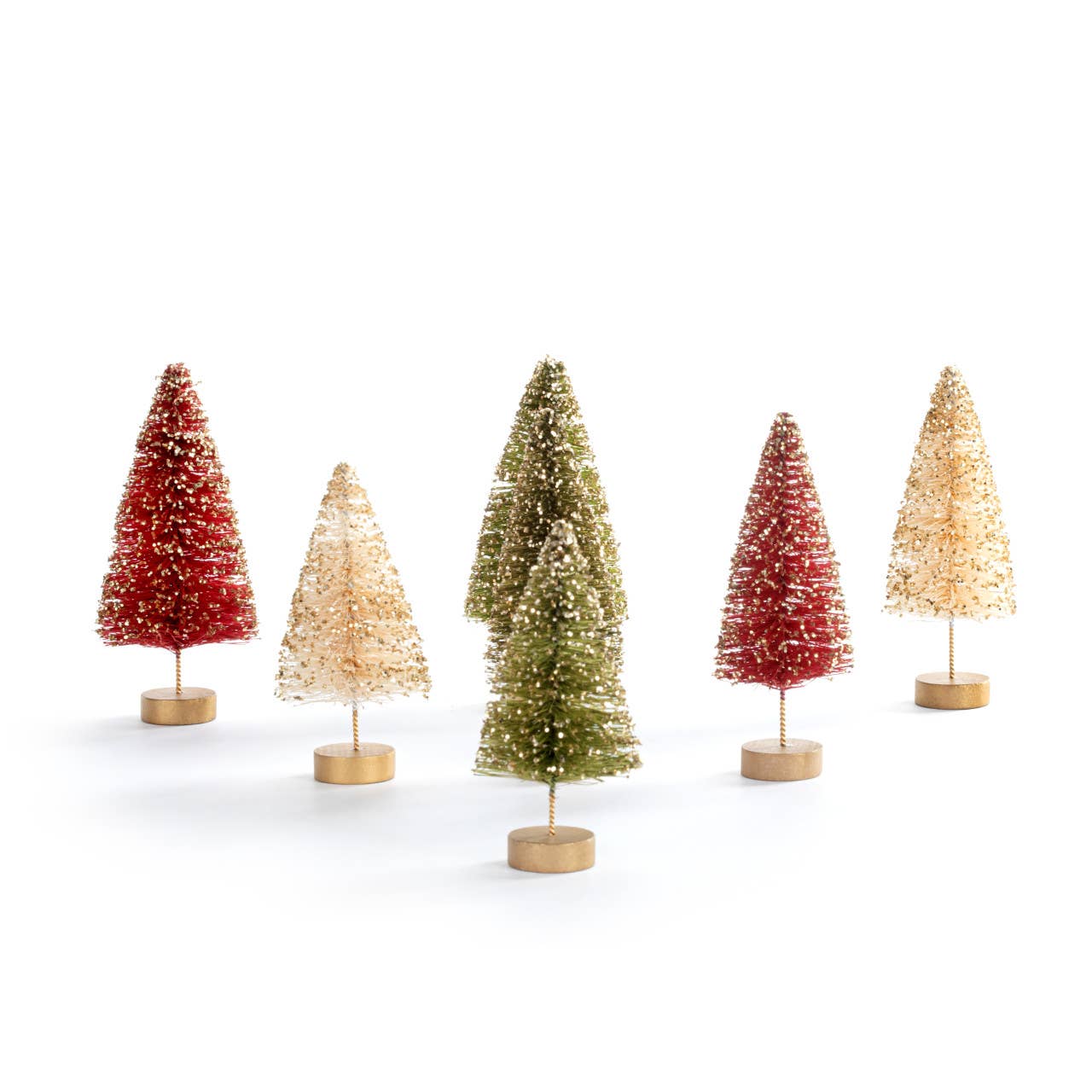 Red White Green Mini Bottle Brush Trees - Set of 7