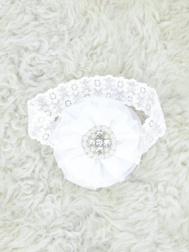 Chiffon Rhinestone & Pearls Headband - 21 Colors Available