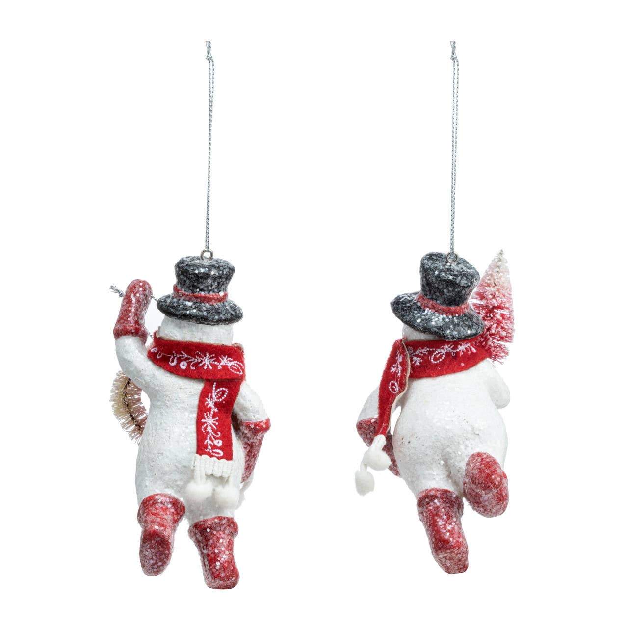 Sparkly Snowmen Ornaments with Bottle Brush - 2 Assorted