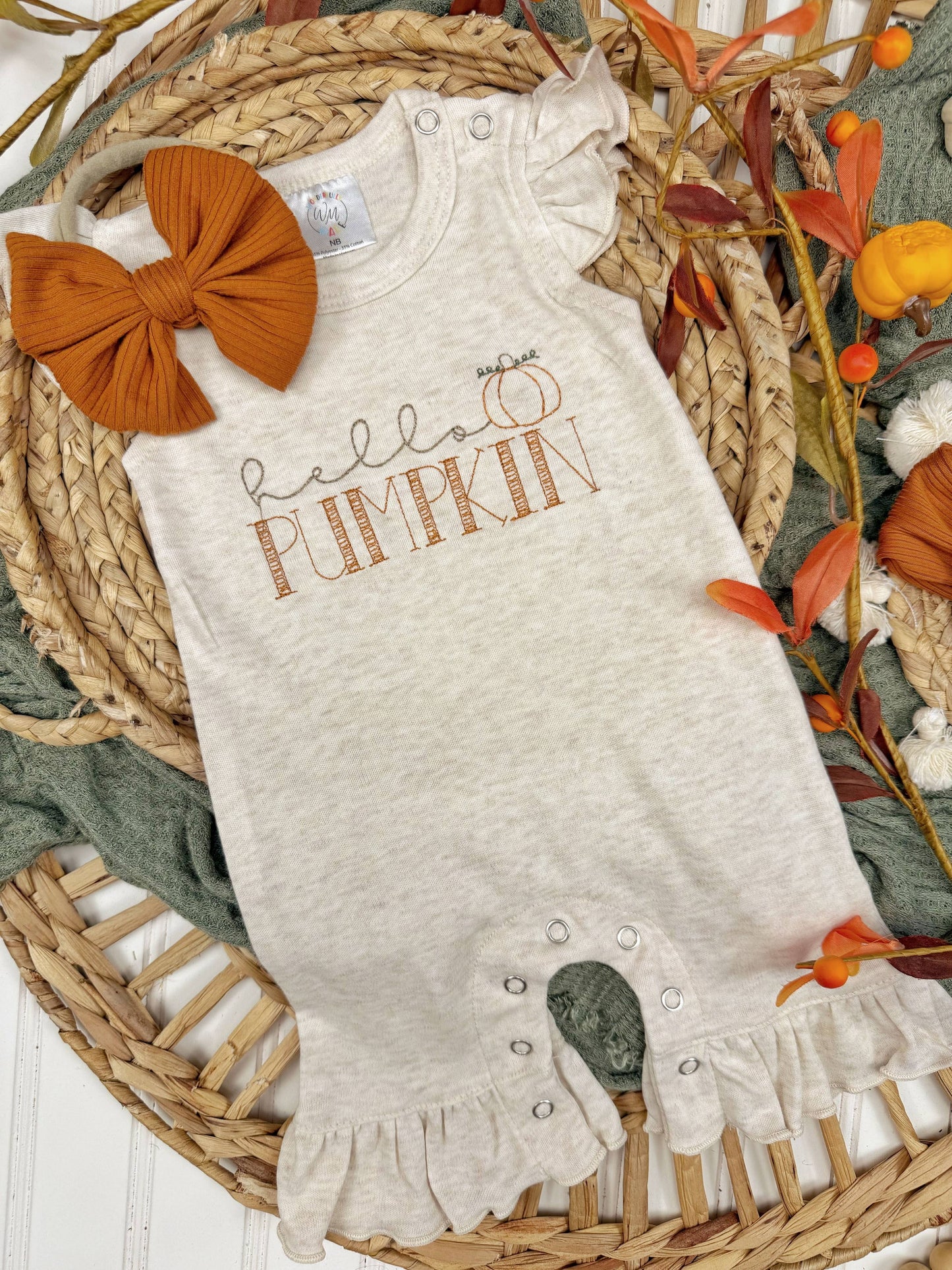Hello Pumpkin baby girl ruffle romper, Fall outfit for girls