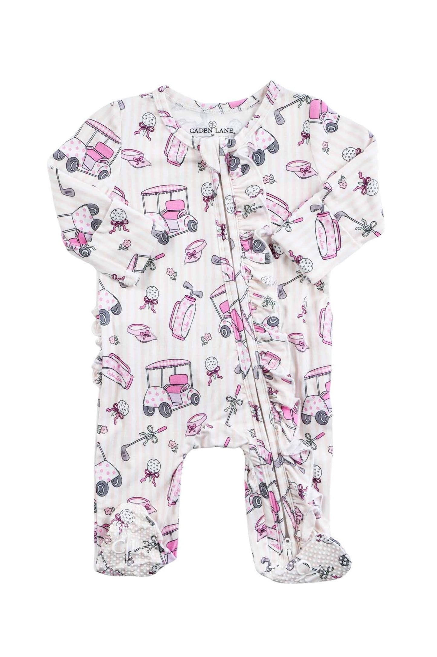 Ruffle Bamboo Zipper Footie | Caddie Crew Pink