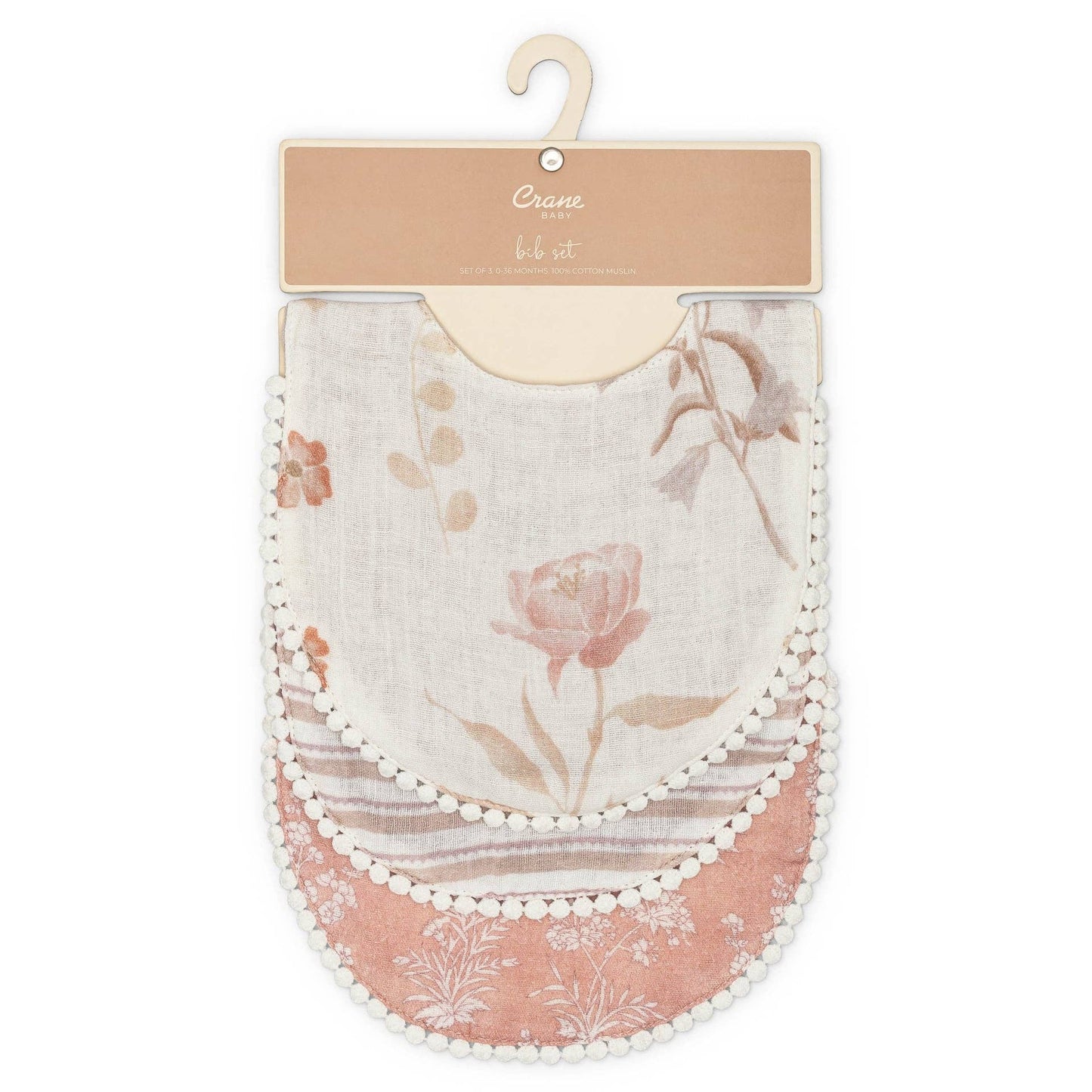 Violet Floral Cotton Baby Bib Set (3 Pack)