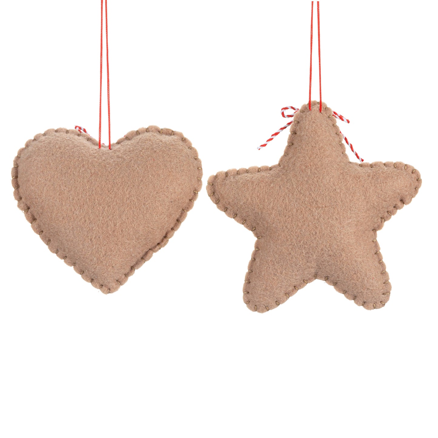 Gingerbread Heart and Star Fabric Ornaments 2 Ast - 4in
