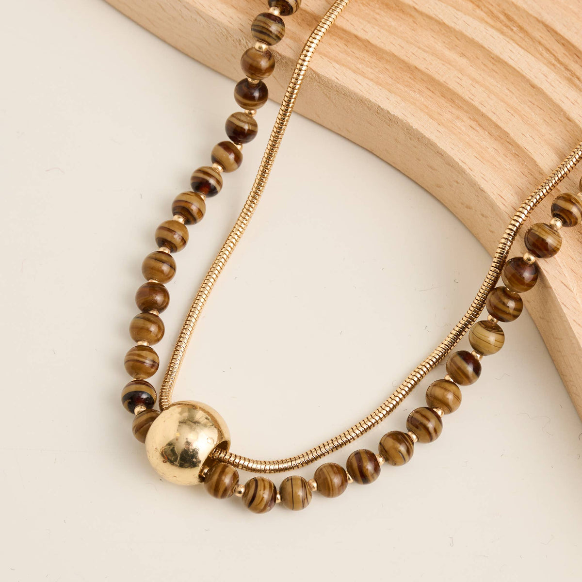 Collar Necklace 15" Beaded Double Strand Ball Arri